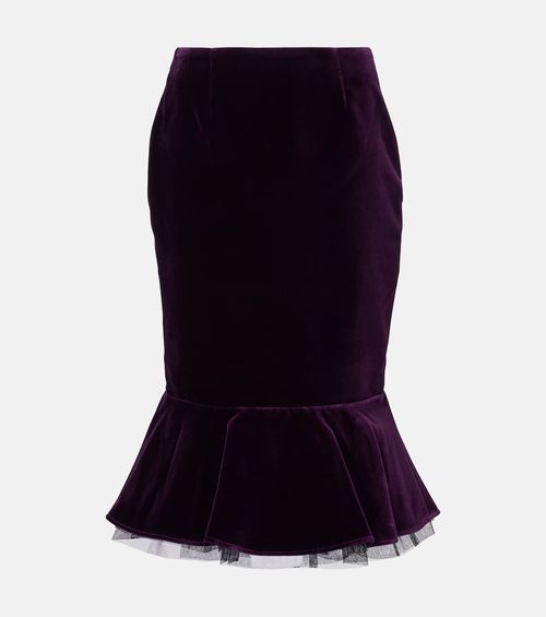 Peplum cotton velvet midi skirt
