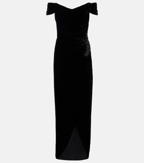 Embellished off-shoulder velvet gown