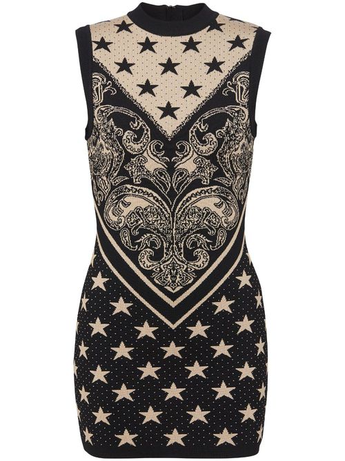 Star-motif intarsia knitted minidress - Black
