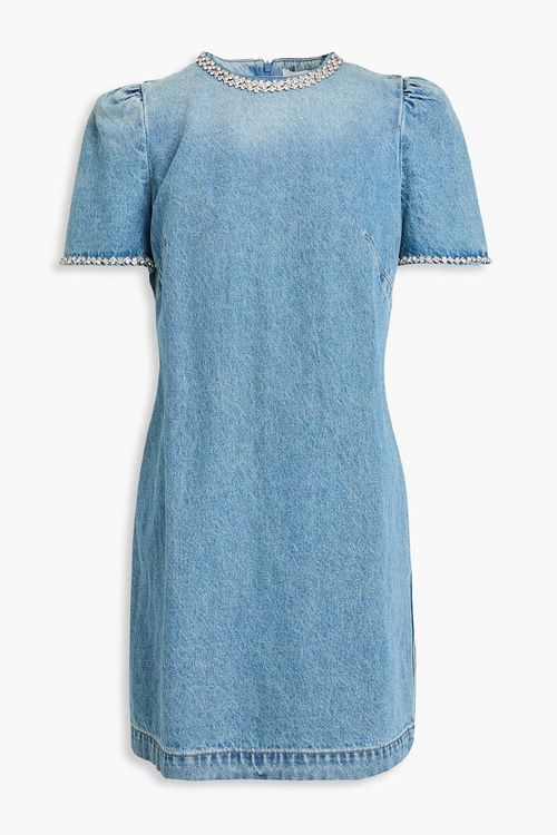 Crystal-embellished faded denim mini dress - Blue - 3