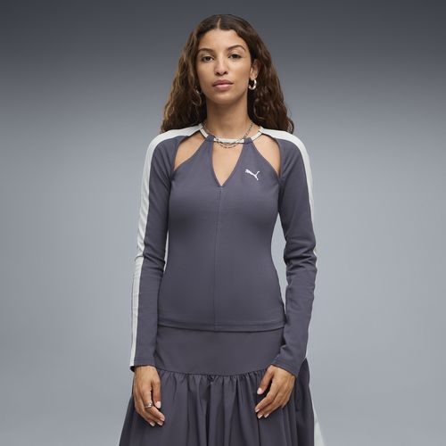 PUMA T7 Women's Slim Long Sleeve Cut-Out T-Shirt in Grey