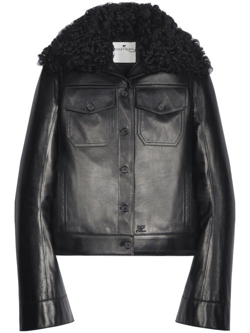 Shearling-collar leather jacket - Black