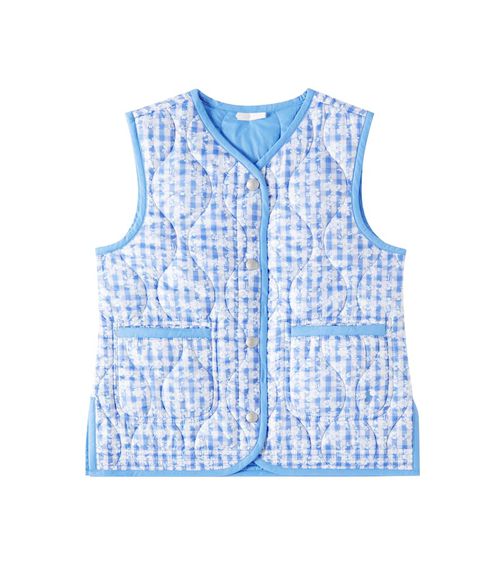 Gingham quilted linen and cotton vest