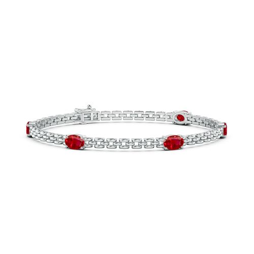 Angara 3.0 Carats Five Stone Oval Ruby Station Link Bracelet in 14K White Gold