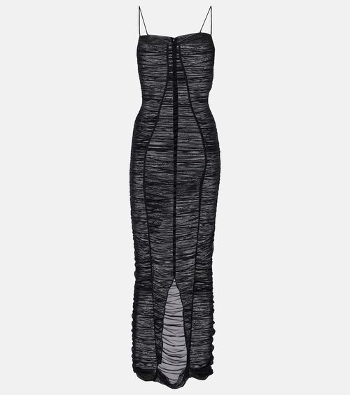 Sheer draped tulle midi dress