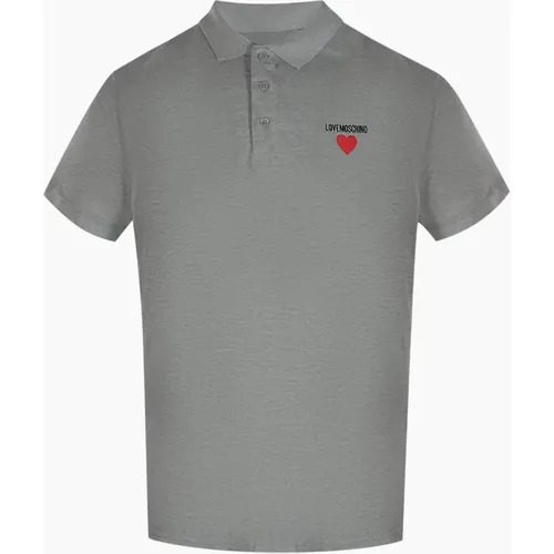 Men's Love Moschino Heart Logo Grey Polo Shirt