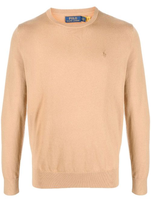 Embroidered-logo cotton-cashmere blend jumper - Neutrals