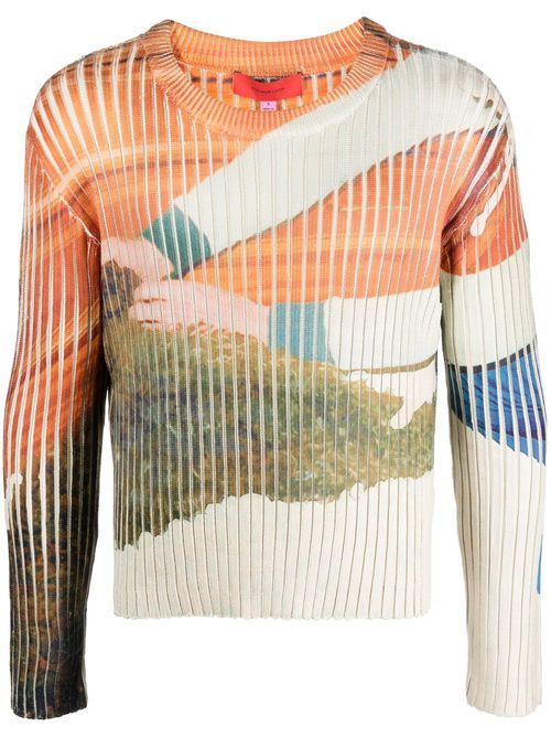 Graphic-print ribbed jumper - Orange