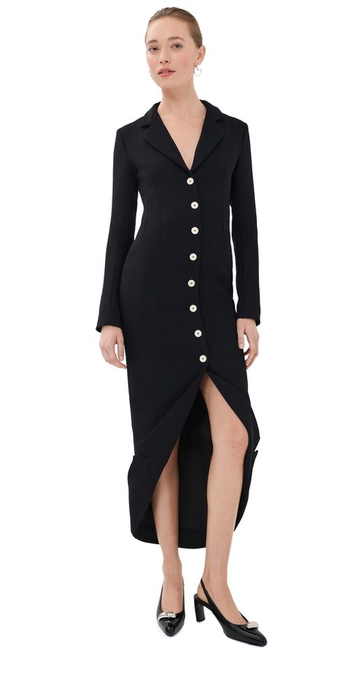 A. W.A. K.E. MODE Tailored Shirt Dress with Jacket Collar At Hem Black