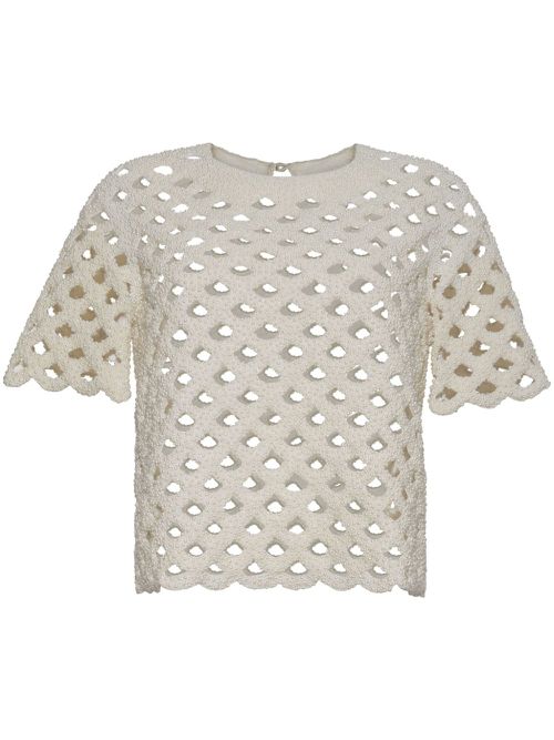 Open-knit faux-pearl blouse - Neutrals