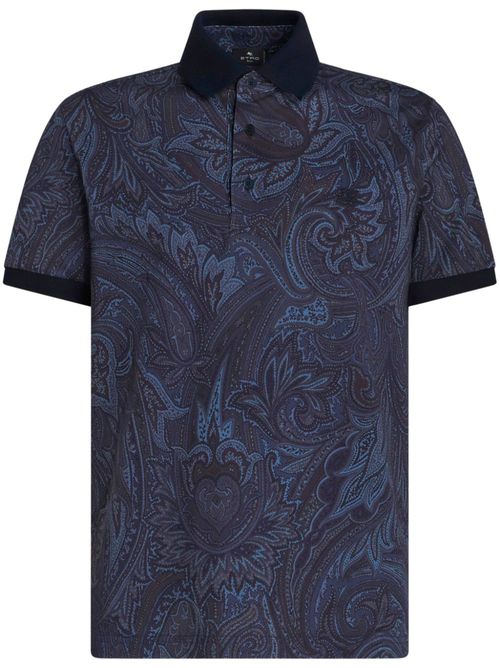 Paisley-print cotton polo shirt - Blue