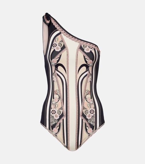 Goddess printed one-shoulder swimsuit