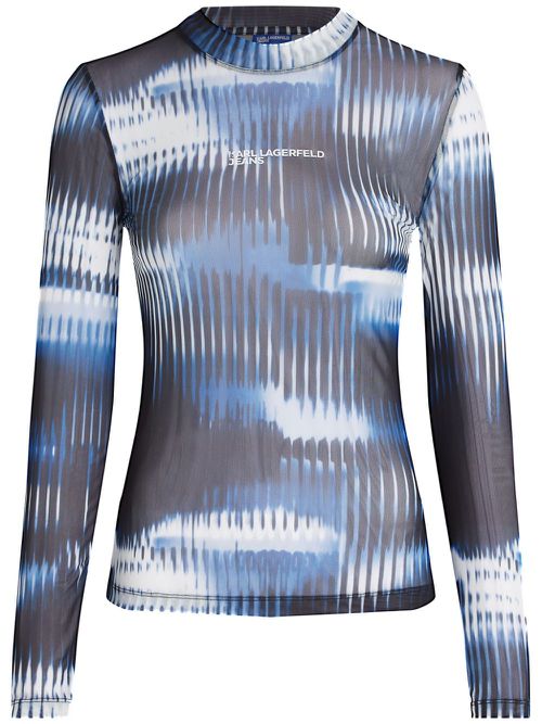 Glitch-print mesh top - Black