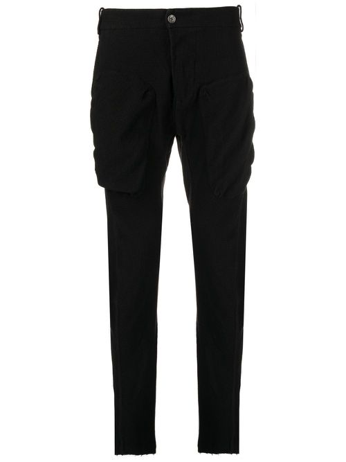 Waffle-effect cotton slim trousers - Black