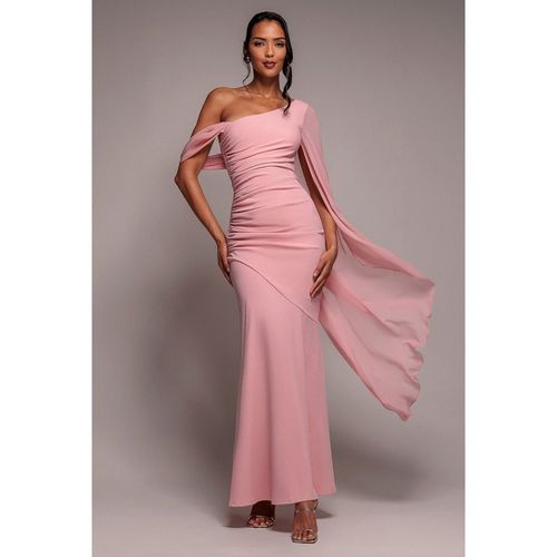 Goddiva One Shoulder Cape Scuba & Chiffon Maxi Dress - Blush Pink