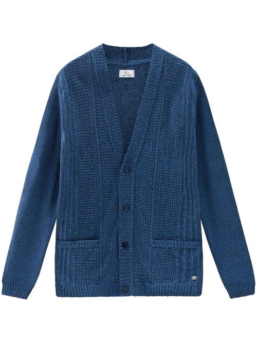 Ribbed-knit V-neck cardigan - Blue