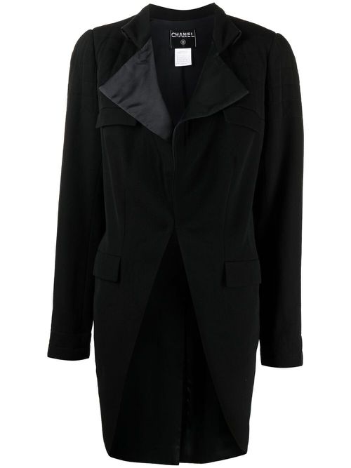2006 stand-up collar flapped coat - Black