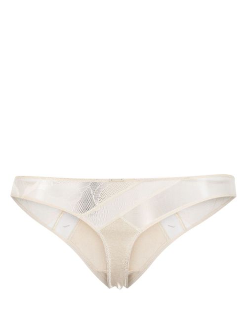 Panelled-design elasticated-waist thong - Neutrals