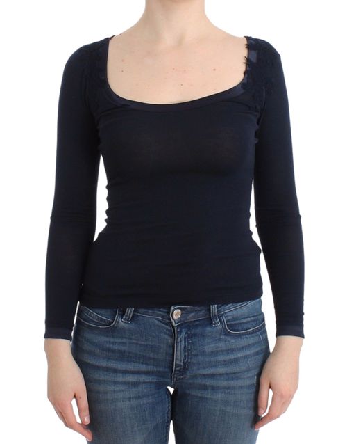 Lace Long-Sleeve Blouse — Navy