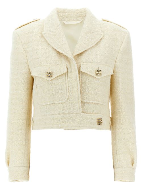Wool Tweed Military Blazer — Cream