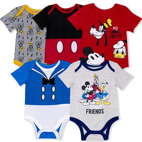 Disney Mickey Mouse and Friends Boys 5 Pack Short Sleeve Bodysuit for