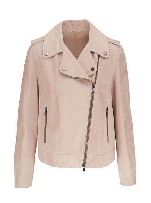 Asymmetric suede biker jacket - Neutrals
