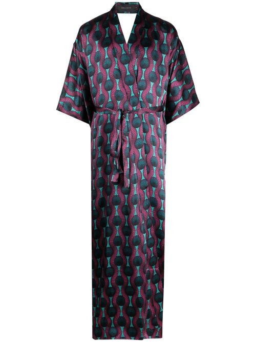 - Printed Silk Kimono Dress