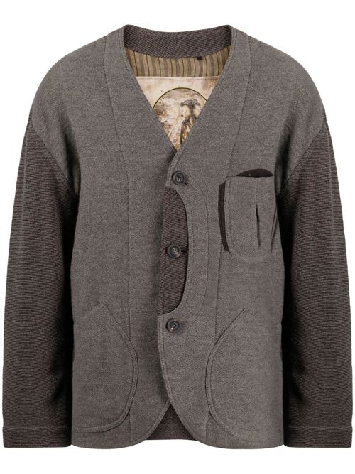 Patchwork-design V-neck jacket - Grey