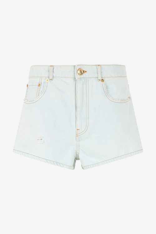 Light Wash Denim Shorts With Distressed Details