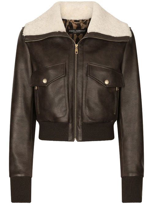 Shearling-collar bomber jacket - Brown