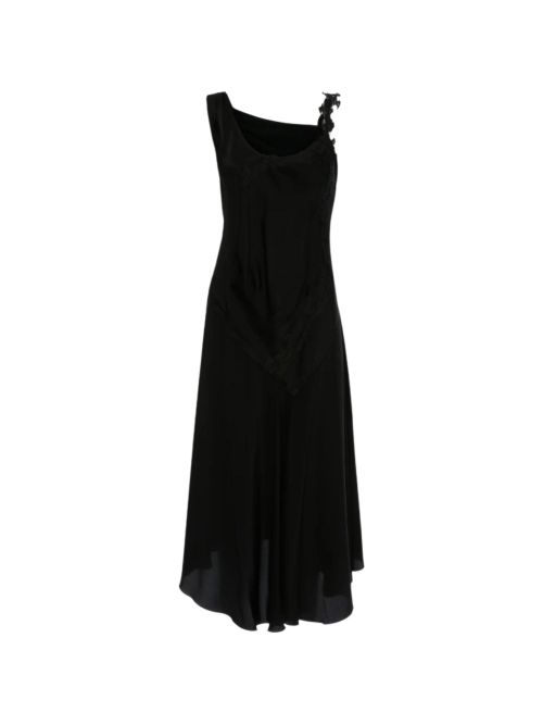 Draped Asymmetric Lace-Insert Dress — Black