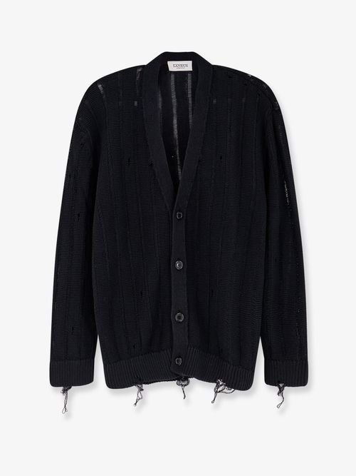 Distressed Cotton Cardigan — Black