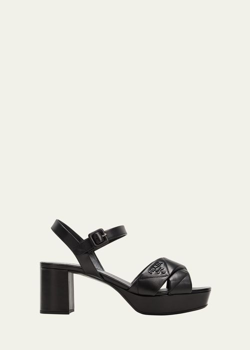Quilted Leather Ankle-Strap Platform Sandals
