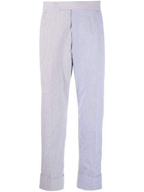 Cropped seersucker trousers - Blue
