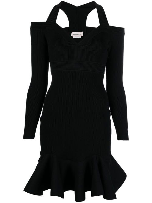 Ribbed-Knit Off-Shoulder Dress — Black
