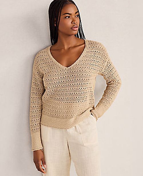 Ann Taylor Haven Well Within Textured Cotton V-Neck Sweater