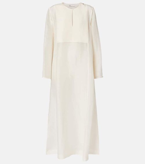 Pleated linen and silk kaftan