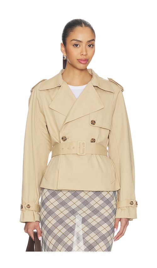 Good American Cropped Trench Jacket in Beige. M. Also in L, S