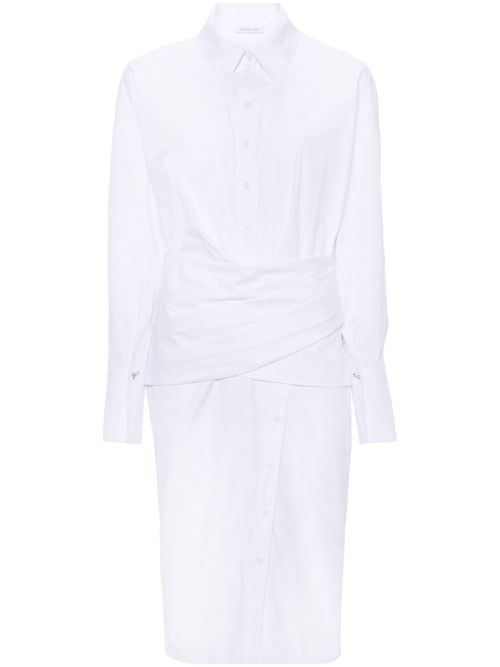 Draped cotton shirt midi dress - White
