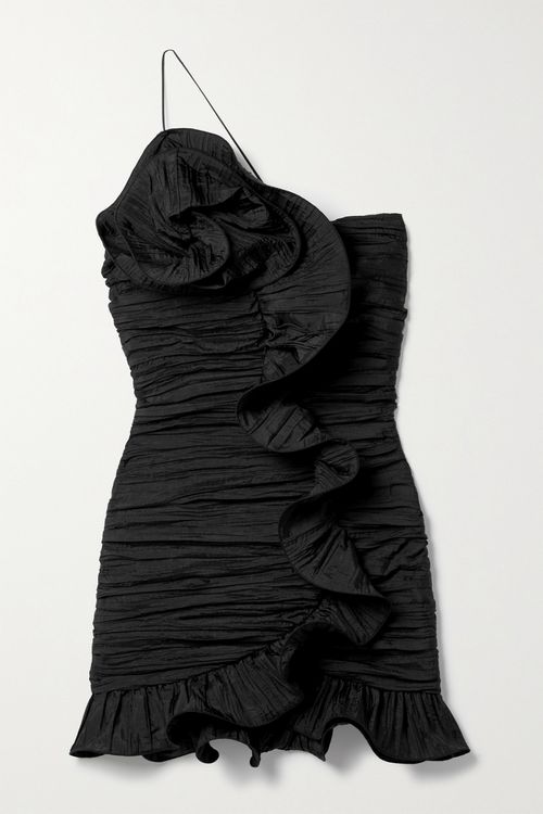 Brenaya One-shoulder Ruffled Taffeta Mini Dress - Black