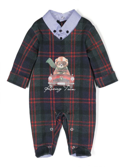 Tartan check-pattern teddy bear-print pyjamas - Green