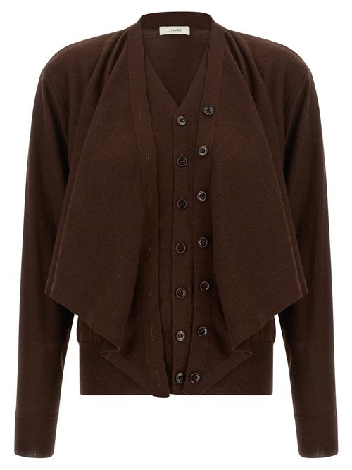 Wool-Blend Layered Cardigan — Brown