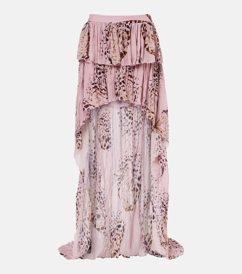 Printed asymmetric georgette maxi skirt