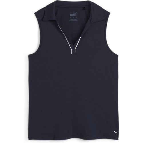 Puma Womens Cloudspun Piped Sleeveless Performance Polo Shirt in Deep Navy - Blue