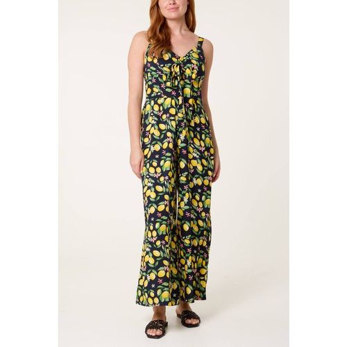 Blue Vanilla Women's Navy Lemon Print Front Tie Jumpsuit | : Mediu