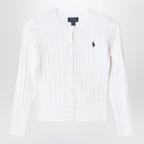 White fine cable-knit cotton cardigan