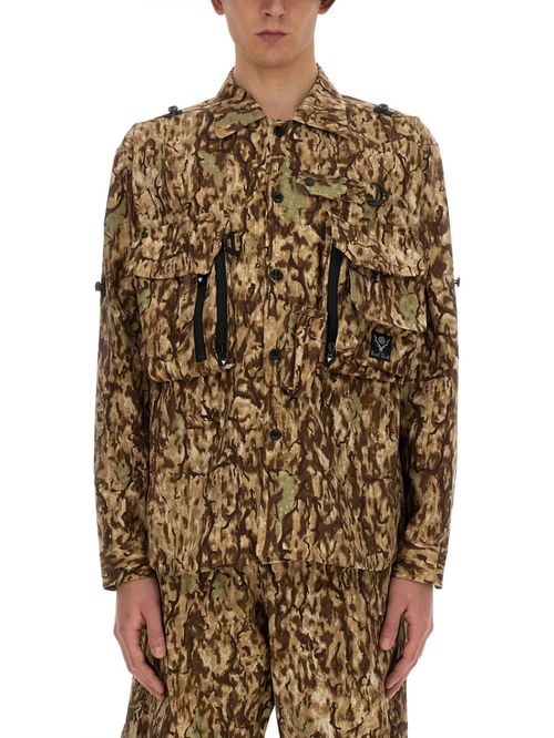 Multicolor Camo Shirt Collar Jacket