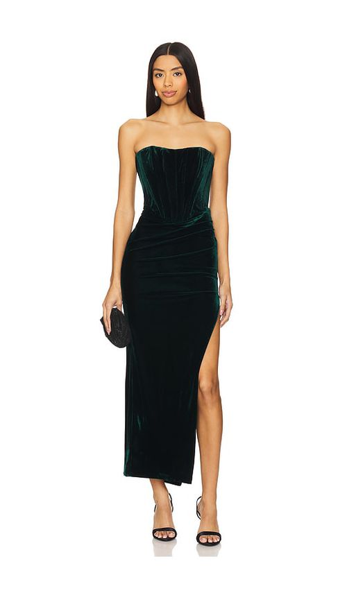 Bardot Everlasting Velour Midi Dress in Emerald Green.  6 also in