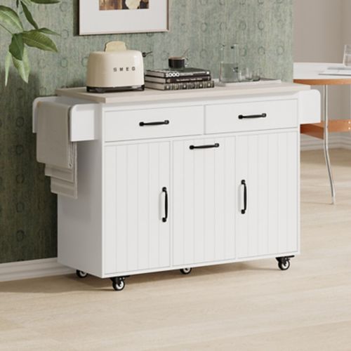 Dovelina Zenyra Kitchen Island with Storage Cabinet, White