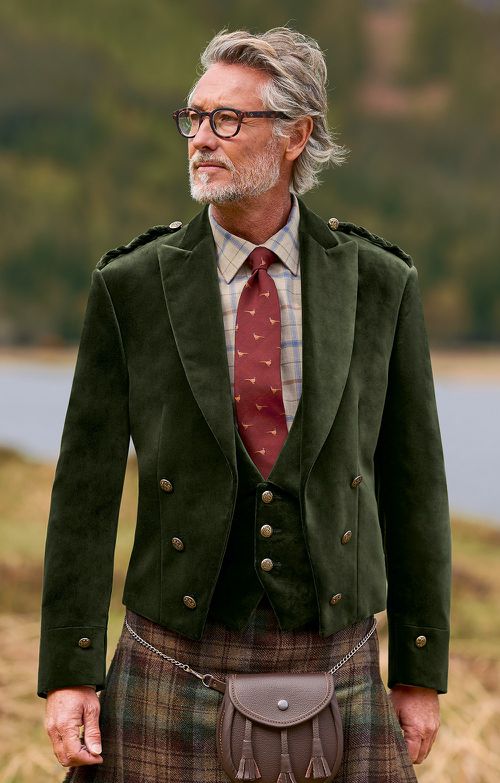 Men's Velvet Kilt Jacket, Moss